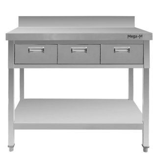 Stół Gastronomiczny Przyścienny z Półką i 3 Szufladami 1000x600x850mm | MTP006941