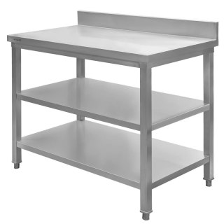 Stół Gastronomiczny Roboczy z 2 Półkami i Rantem 100x70x85 cm Stal Nierdzewna | MTP001757