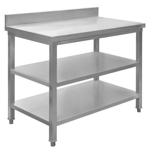Stół Gastronomiczny Roboczy z 2 Półkami i Rantem 100x70x85 cm Stal Nierdzewna | MTP001757