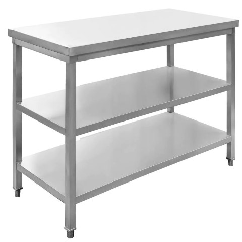 Stół Gastronomiczny ze Stali Nierdzewnej Centralny z 2 Półkami 100x60x85 cm | MTP001765