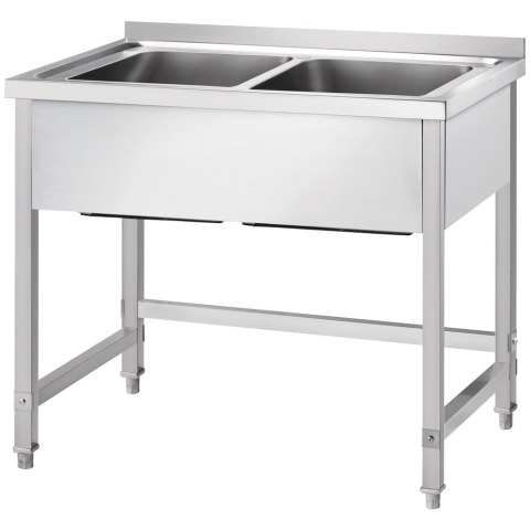 Stół Nierdzewny ze Zlewem 2-Komorowym 1000x600x850 | GREDIL 675106