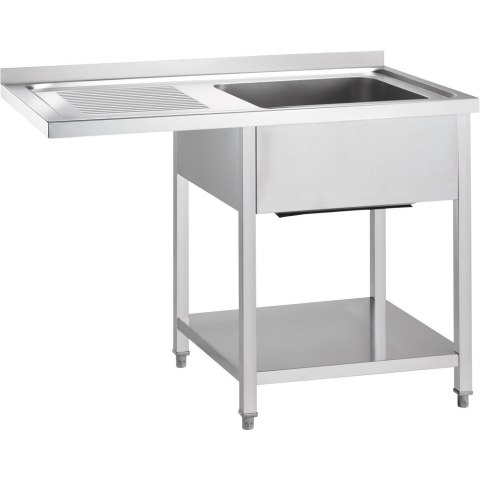 Stół Nierdzewny ze Zlewem (P) i Miejscem Na Lodówkę/Zmywarkę 1000x700x900 | GREDIL 672427