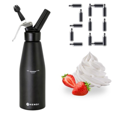 Czarny Syfon do Bitej Śmietany 1l + Zestaw 20 Szuk Naboi N2O | HENDI 588598_20