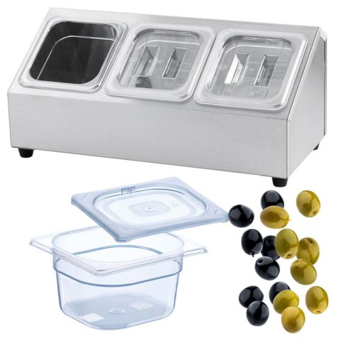 Ekspozytor do Produktów 3 Pojemniki GN 1/6 + Pokrywki | STALGAST 815200_166101_166014