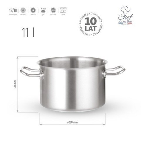 Garnek ze Stali Nierdzewnej Średni 11l ⌀280x170 | CHEF DE CUISINE 831250
