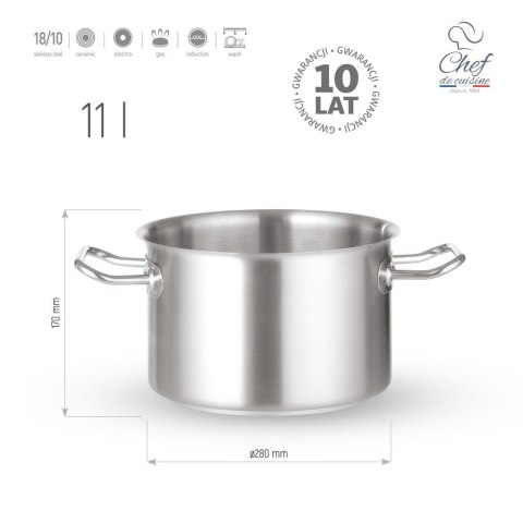 Garnek ze Stali Nierdzewnej Średni 11l ⌀280x170 | CHEF DE CUISINE 831250