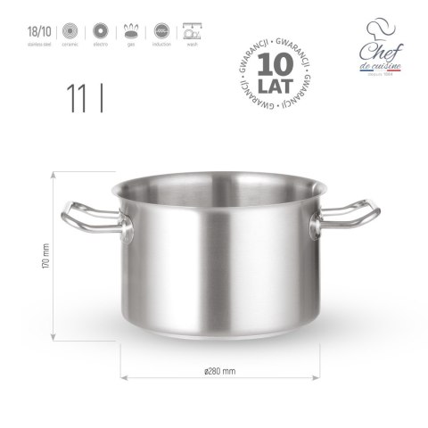 Garnek ze Stali Nierdzewnej Średni 11l ⌀280x170 | CHEF DE CUISINE 831250