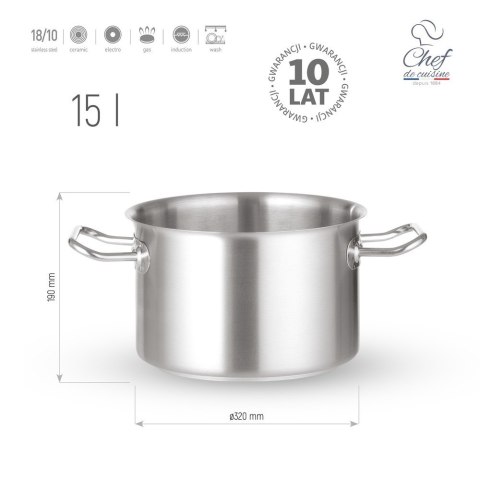 Garnek ze Stali Nierdzewnej Średni 15l ⌀320x190 | CHEF DE CUISINE 831267