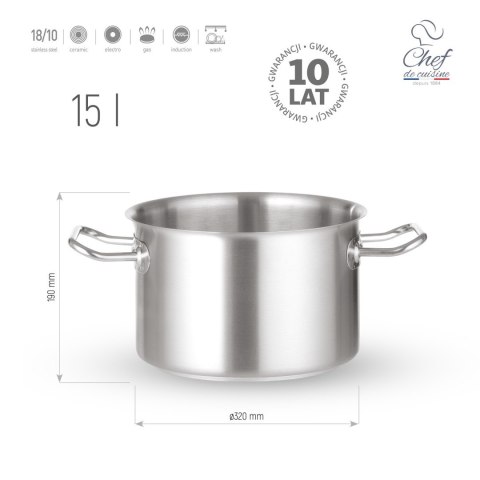 Garnek ze Stali Nierdzewnej Średni 15l ⌀320x190 | CHEF DE CUISINE 831267