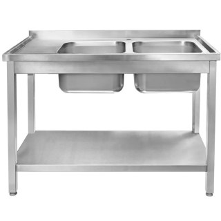Zlew Gastronomiczny Dwukomorowy z Ociekaczem i Półką 1200x600x850mm | MTP005066