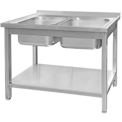 Zlew Gastronomiczny Dwukomorowy z Półką 1200x700x850mm | MTP005067