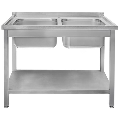 Zlew Gastronomiczny Dwukomorowy z Półką 1200x700x850mm | MTP005067