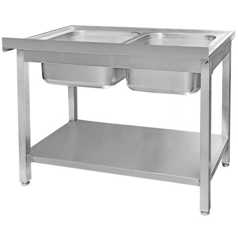 Zlew Gastronomiczny Dwukomorowy z Półką 1200x700x850mm | MTP005067