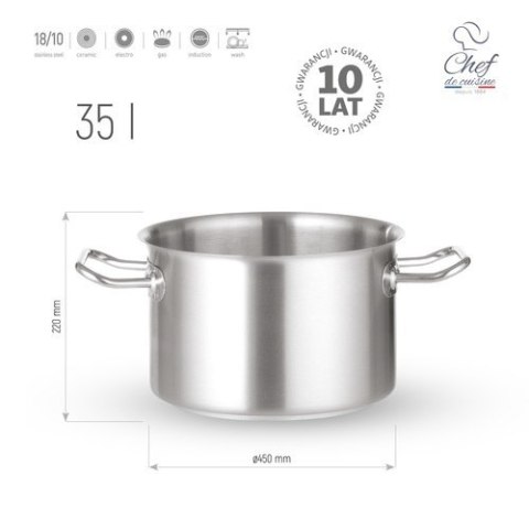 Garnek ze Stali Nierdzewnej Średni 35l ⌀450x220 | CHEF DE CUISINE 831298