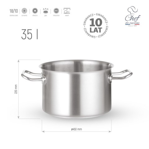Garnek ze Stali Nierdzewnej Średni 35l ⌀450x220 | CHEF DE CUISINE 831298