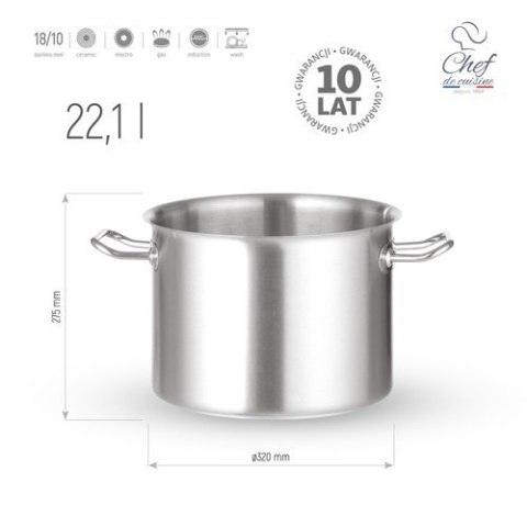 Garnek ze Stali Nierdzewnej Wysoki 22,1l ⌀320x275 | CHEF DE CUISINE 831175