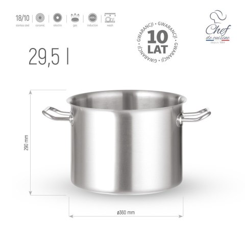 Garnek ze Stali Nierdzewnej Wysoki 29,5l ⌀360x290 | CHEF DE CUISINE 831182