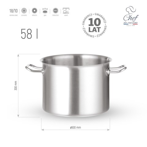 Garnek ze Stali Nierdzewnej Wysoki 58l ⌀500x300 | CHEF DE CUISINE 831229