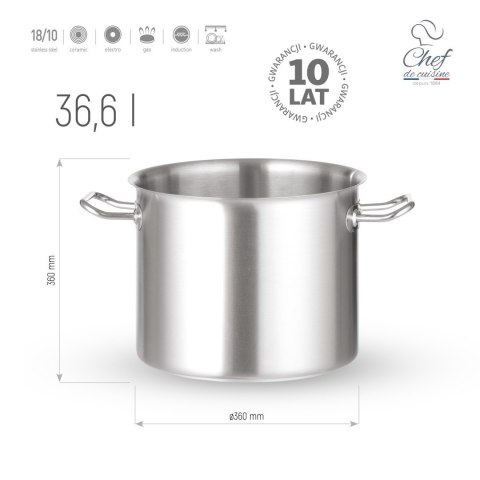 Garnek ze Stali Nierdzewnej Wysoki King Size 36,6l ⌀360x360 | CHEF DE CUISINE 831038