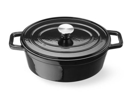 Garnek Żeliwny Owalny Emaliowany 4,4l Czarny 365x290x115 mm | HENDI 626887