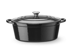 Garnek Żeliwny Owalny Emaliowany 6,88l Czarny 405x255x134 mm | HENDI 626863