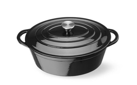 Garnek Żeliwny Owalny Emaliowany 6,88l Czarny 405x255x134 mm | HENDI 626863