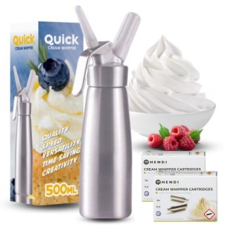 Syfon do Bitej Śmietany Dekorator Metalowy 0,5l Srebrny + 20 Naboi N2O | ART QUICK SODA KA-01A_20