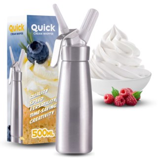 Syfon do Bitej Śmietany Dekorator Metalowy 0,5l Srebrny + 20 Naboi N2O | ART QUICK SODA KA-01A_20