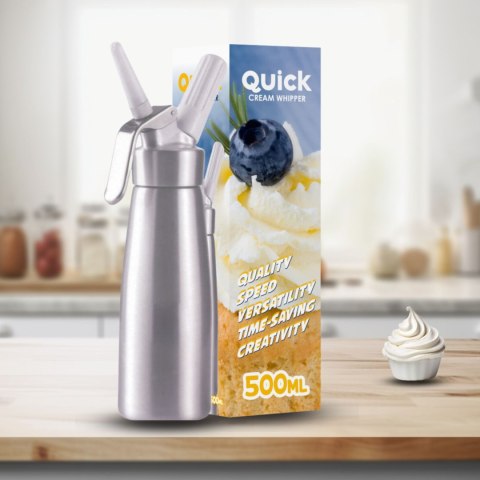 Syfon do Bitej Śmietany Dekorator Metalowy 0,5l Srebrny + 20 Naboi N2O | ART QUICK SODA KA-01A_20