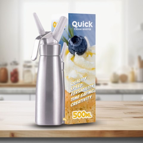 Syfon do Bitej Śmietany Dekorator Metalowy 0,5l Srebrny + 20 Naboi N2O | ART QUICK SODA KA-01A_20