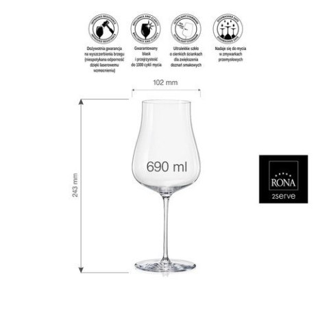 Kieliszek do win białych,różowych oraz młodych czerwonych Linea Umana, 690ml RONA