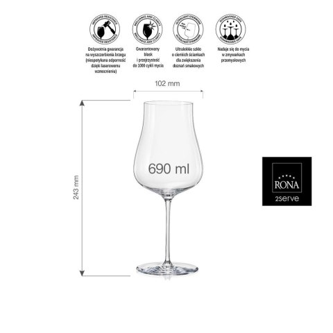 Kieliszek do win białych,różowych oraz młodych czerwonych Linea Umana, 690ml RONA