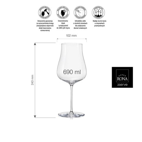 Kieliszek do win białych,różowych oraz młodych czerwonych Linea Umana, 690ml RONA
