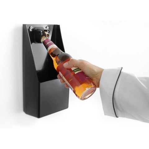 Otwieracz do Butelek Naścienny z Pojemnikiem Na Kapsle 135x70x(H)295mm | BAR UP 643914