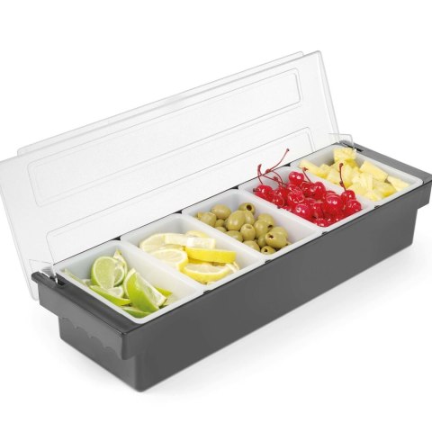 Pojemnik Barmański Na Dodatki do Drinków - 5 Wkładów Czarny 480x150x(H)100mm | BAR UP 552131