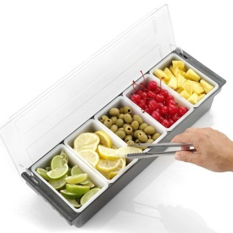 Pojemnik Barmański Na Dodatki do Drinków - 5 Wkładów Czarny 480x150x(H)100mm | BAR UP 552131