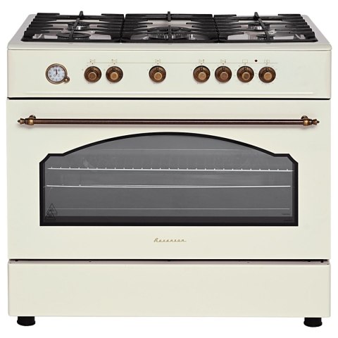 Kuchnia gazowa 5-palnikowa z piekarnikiem elektrycznym kremowa Retro KWGE-90ARC