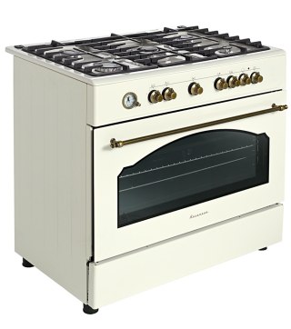 Kuchnia gazowa 5-palnikowa z piekarnikiem elektrycznym kremowa Retro KWGE-90ARC