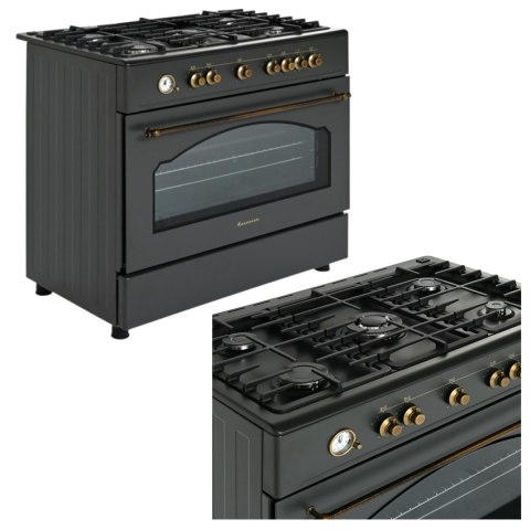 Kuchnia gazowa 5-palnikowa z piekarnikiem elektrycznym oszczędna Retro KWGE-90AR