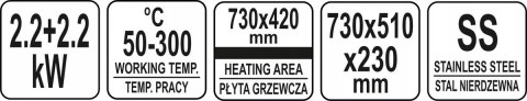 Płyta Grillowa Gładka Elektryczna 73 Cm Yato Yg-04588