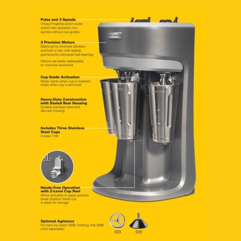 Mikser Potrójny Koktajler do Frappe Koktaji i Shake Commercial Hmd400p-Ce | HAMILTON BEACH HMD400R-CE