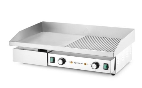 Płyta grillowa w połowie żebrowana, HENDI, Budget Line, 1/2 gładka, 1/2 ryflowana, 400V/4400W, 720x460x(H)241mm Wariant podstawo