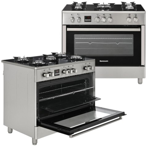 Kuchenka Gazowa 5-Palnikowa z Piekarnikiem Elektrycznym | RAVANSON KWGE-K90 GLASS INOX