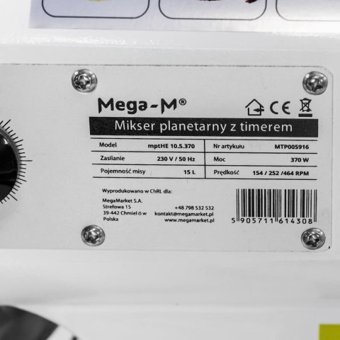 Mikser planetarny z timerem 15l mptHE 15.6.370 gastronomiczny MTP005916