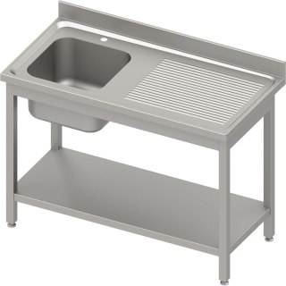Stół ze zlewem 1-kom. (L) z półką 1100x700x850 mm skręcany blat tłoczony rant puszkowy 100x15x10 Stalgast 984477110