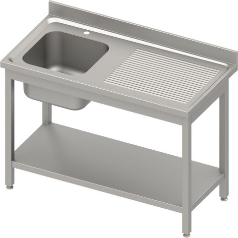Stół ze zlewem 1-kom. (L) z półką 1400x700x850 mm skręcany blat tłoczony rant puszkowy 100x15x10 Stalgast 984477140