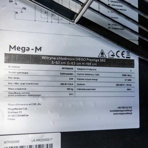 Witryna chłodnicza 1 drzwiowa 600l Diego R62 Prestige black LED MTP006358