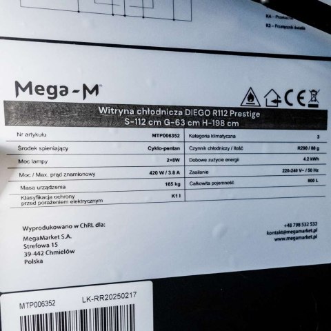 Witryna chłodnicza 2 drzwiowa 800l Diego R112 Prestige black LED MTP006352