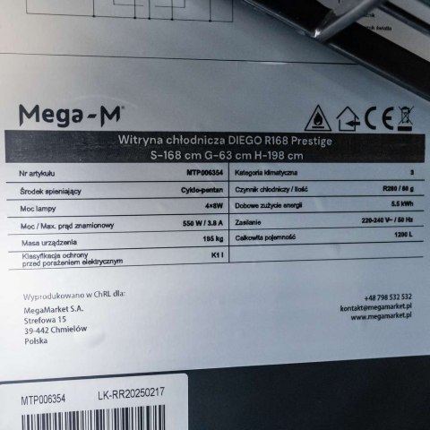 Witryna chłodnicza 3 drzwiowa 1200l Diego R168 Prestige black LED MTP006354