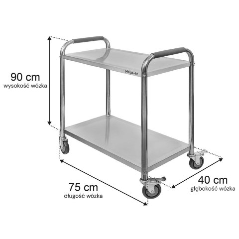 Wózek kelnerski gastronomiczny 75x40x90 2 półki inox Standard MTP004685